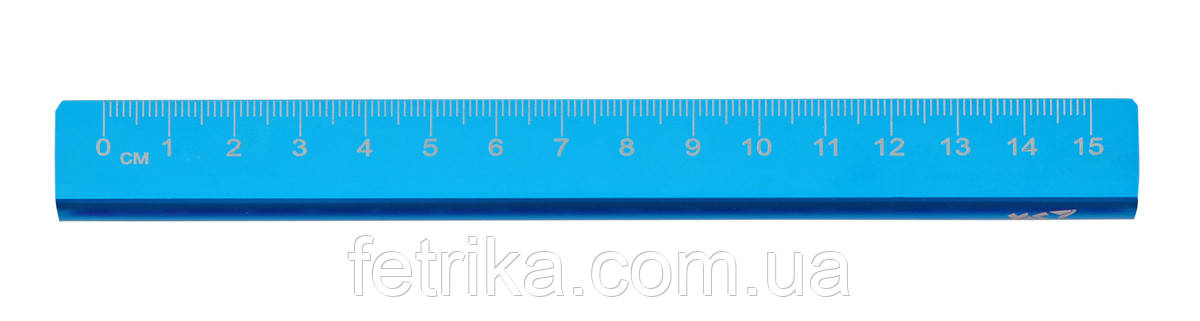 Лінійка металева YES 15 см Triangle бірюзова перламутрова, фото 1