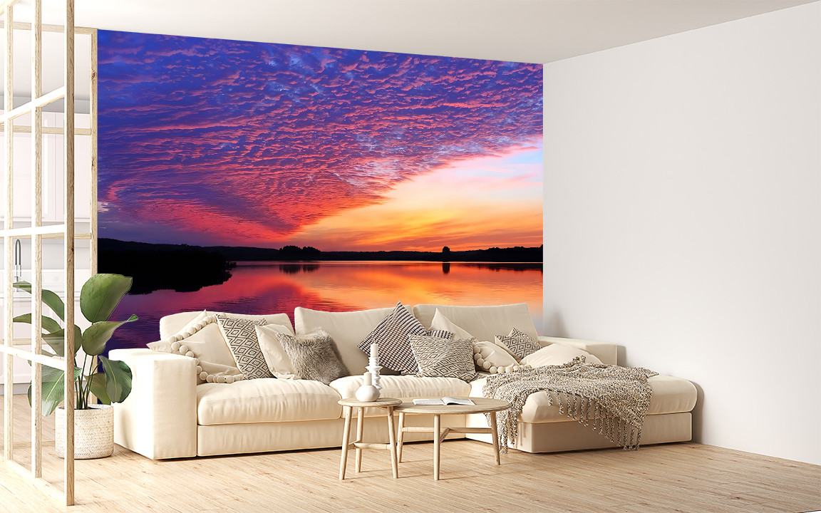 Фотошпалери самоклеюча плівка Oracal кольоровий дизайн в спальню "Захід сонця над озером", фото 1