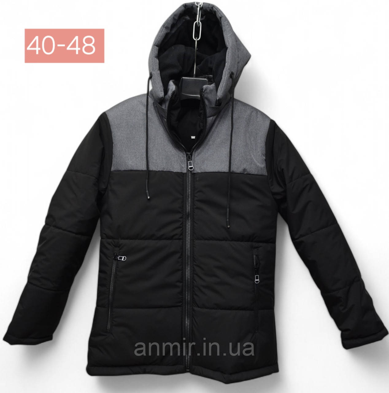 Куртка зимова підліткова двоколірна з капюшоном для хлопчика розмір 40-48, колір чорний із сірим