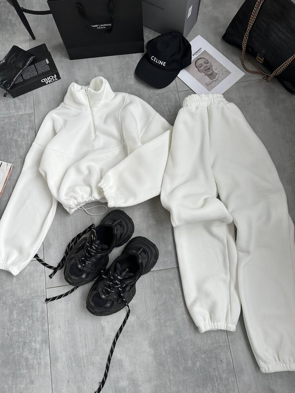 Костюм : кофта на затяжках знизу + джогери молочного кольору, фото 1