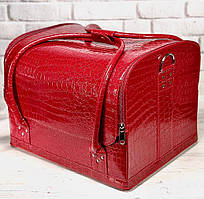 Сумка кейс валіза косметолога Б'юті кейс шкірозамінник малина крокодил для майстрів великий
