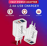 Мережевий зарядний пристрій QC 3.0 + PD 20 W, 2 порти (USB + Type-C), Швидке заряджання, фото 2