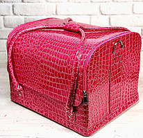 Б'юті кейс валіза для майстра салонів краси зі шкірозамінника на змійці рожевий крокодил великий
