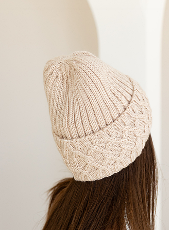 Жіноча зимова шапка «Вікторія» з шерсть 20% орнаментом та флісовою підкладкою Бежевий, фото 2