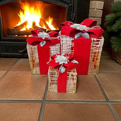 Набір подарунків новорічний декор золотий з білим під ялинку 3 шт