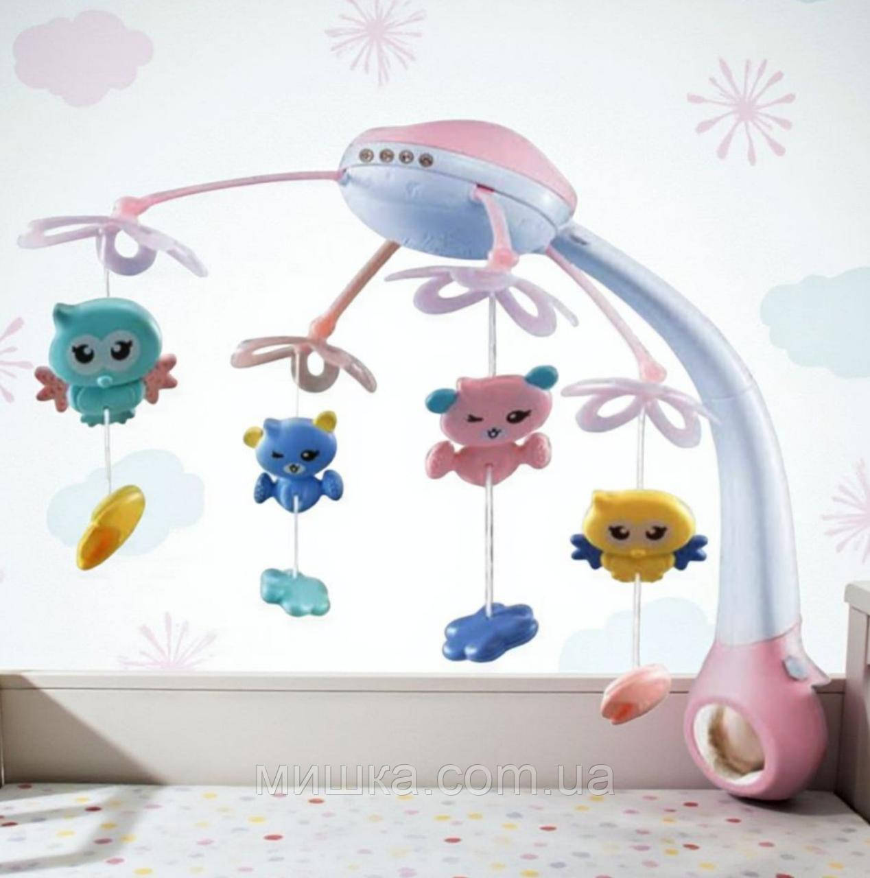 Карусель-проектор, 20 мелодій, на ліжечко з ПУ та проектор "Зоряного неба" 56810, рожевий, фото 1