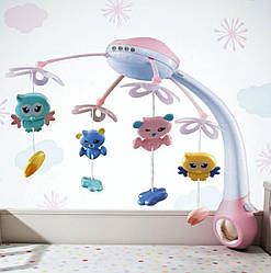 Карусель-проектор, 20 мелодій, на ліжечко з ПУ та проектор "Зоряного неба" 56810, рожевий