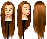 Навчальна голова манекен з прошитим волоссям, з подарунковим набором для плетіння 790 деталей, 70см 30% натур.волосся руде-золото, фото 2