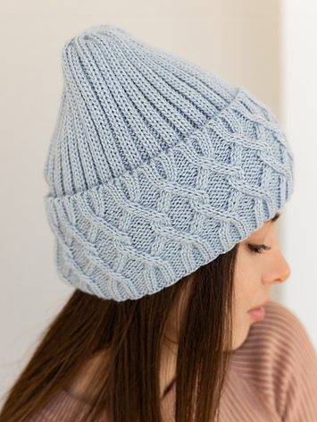 Жіноча зимова шапка «Вікторія» з шерсть 20% орнаментом та флісовою підкладкою Блакитний, фото 2