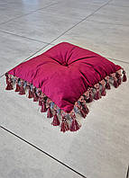 Подушка для декору Firanka Handmade королівська з бахрамою 40х40см 1шт, бордова (п_0172)