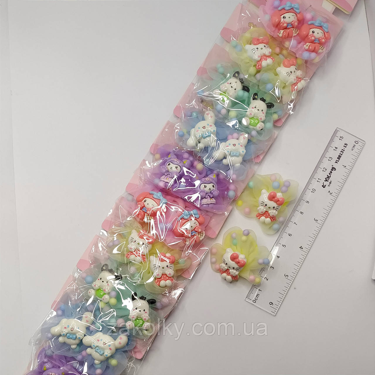 Гумки для волосся дитячі "Мікс бант фатин із намистинами".