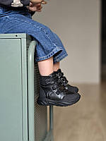 Дитячі зимові чорні шкіряні ортопедичні черевики на липучках з супінатором 31 розмір, фото 4