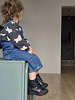 Дитячі зимові чорні шкіряні ортопедичні черевики на липучках з супінатором 31 розмір, фото 5