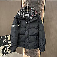Черный пуховик Burberry мужской - стильная зимняя куртка Барберри, матовая, короткая, теплая, брендовая
