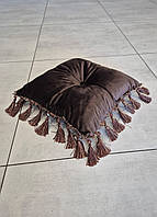 Подушка для декору Firanka Handmade королівська з бахрамою 40х40см 1шт, темно коричнева (п_0172_1)