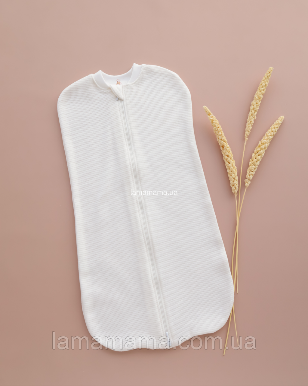 Євро-пелюшка на блискавці 0-3 міс. (56-62 см) кокон для сну для новонароджених Вафелька молочний, фото 1