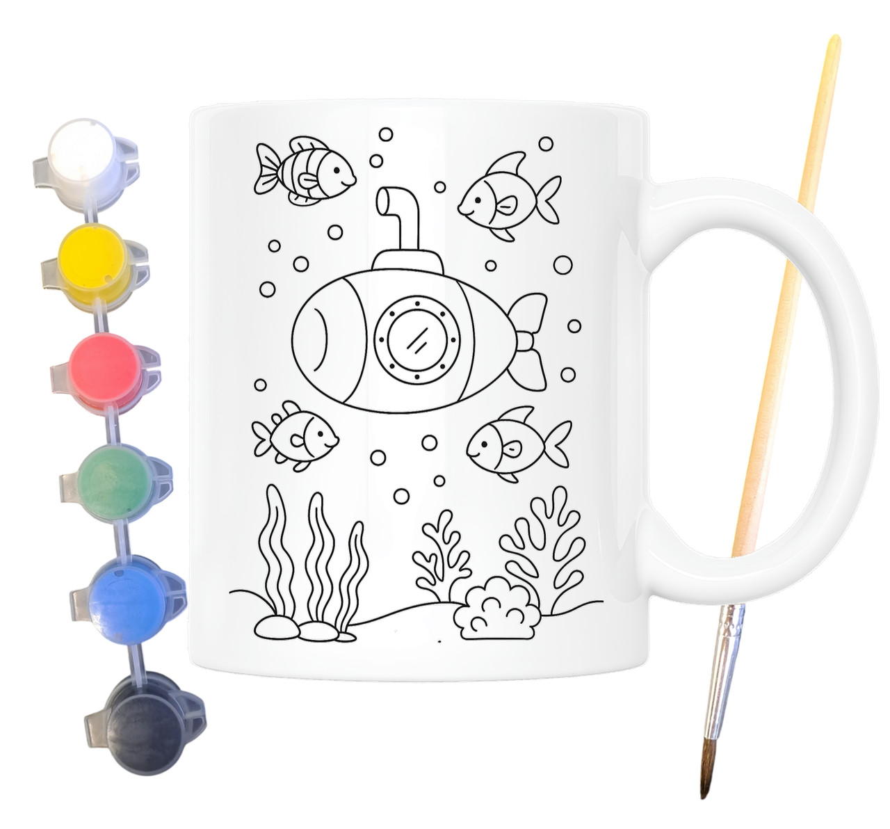 Набір для творчості кружка розмальовка Підводний човен 330 мл біла (КР0163), фото 1