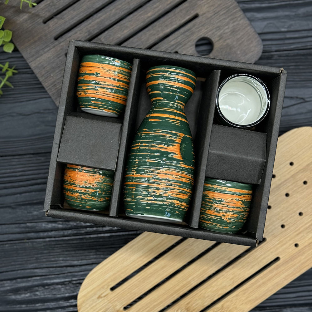 Набір для саке Темно-зелений смарагд 5 предметів, фото 1