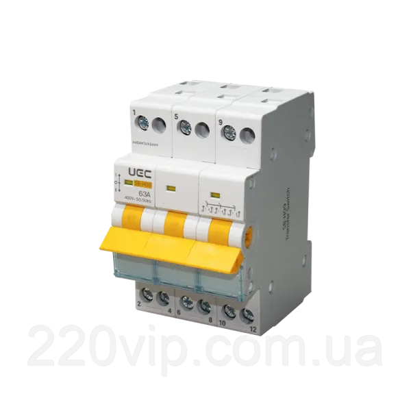 Перемикач 3P 63А SB-H09-63 UEC введення резерву I-0-II трипозиційний MTS-3-063 рубильник модульний вимикач роз'є, фото 1