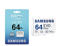 Карта памяти Samsung EVO Plus microSDXC 64GB Скоростная карта памяти с адаптером для смартфонов и камер