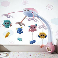 Карусель-проектор, 20 мелодій, на ліжечко з ПУ та проектор "Зоряного неба" 56810, рожевий