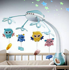 Карусель-проектор, 20 мелодій, на ліжечко з ПУ та проектор Зоряного неба" 44753, блакитний