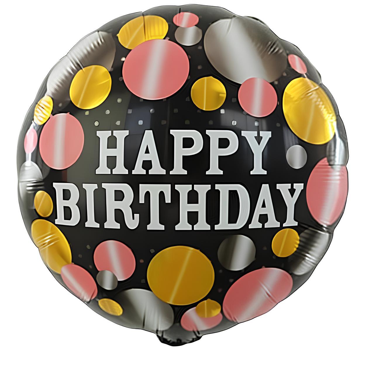 Фольгована кулька круг "Happy Birthday кола" чорна 18"(45см) 1шт.