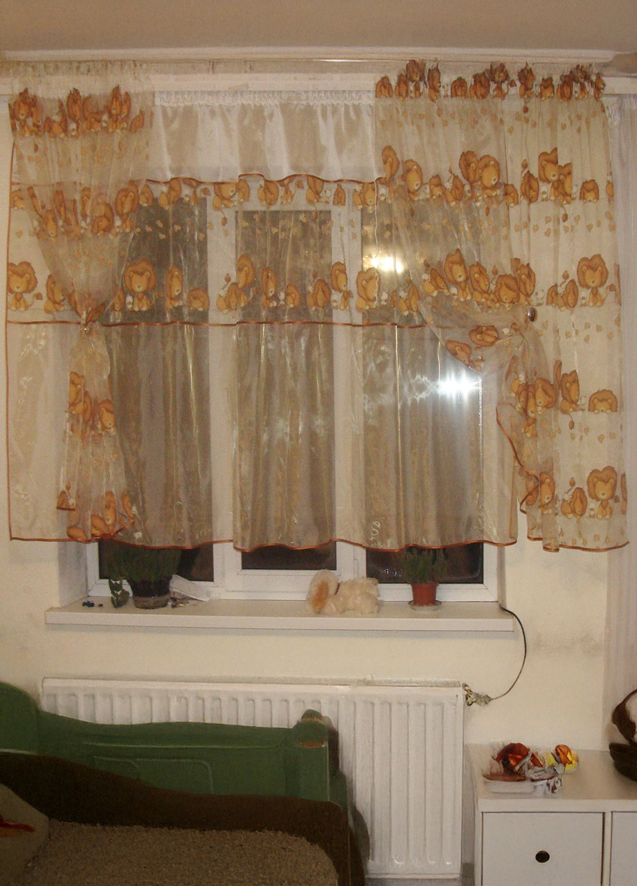 Комплект тюль до підвіконня Firanka Левенята карниз 250см бежевий (2_1кд), фото 1