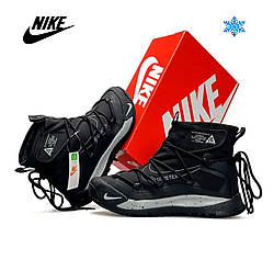 Чоловічі зимові кросівки Nike ACG Air Terra Antarktik Fur Black Light Grey, черевики текстиль водонепрон. на хутрі. Чоловіче взутт