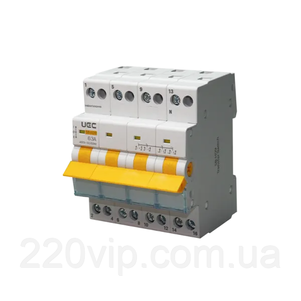 Перемикач 4P 63А SB-H09-63 UEC введення резерву I-0-II трипозиційний MTS-4-063 рубильник модульний вимикач роз'є, фото 1