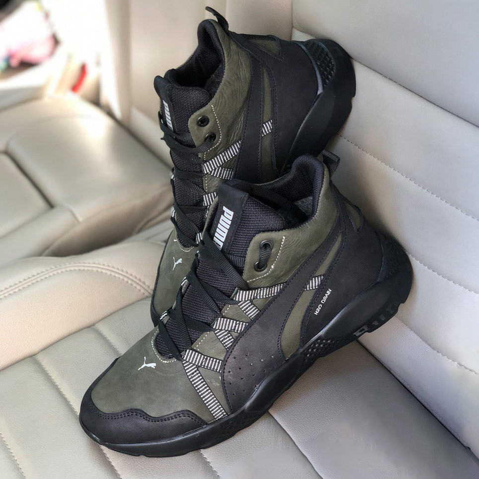 Зимові чоловічі шкіряні черевики, кросівки хакі утеплені з натуральної шкіри на хутрі на зиму для чоловіків, розмір 40-45, фото 1