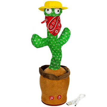 Танцюючий кактус повторюшка, іграшка кактус, що говорить, співає, танцює, музичний з підсвічуванням у жовтому капелюсі