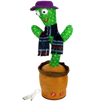 Танцюючий кактус повторюшка, іграшка кактус, що говорить, співає, танцює, музичний з підсвічуванням у фіолетовому капелюсі
