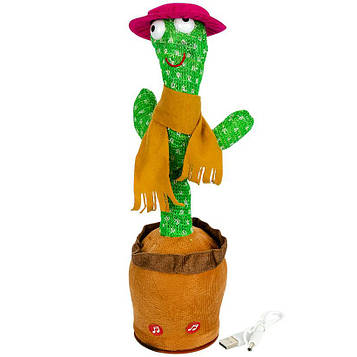 Танцюючий кактус повторюшка, іграшка кактус, що говорить, співає, танцює, музичний з підсвічуванням у червоному капелюсі