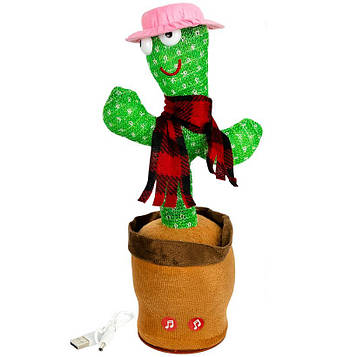 Танцюючий кактус повторюшка, іграшка кактус, що говорить, співає, танцює, музичний з підсвічуванням в рожевому капелюсі