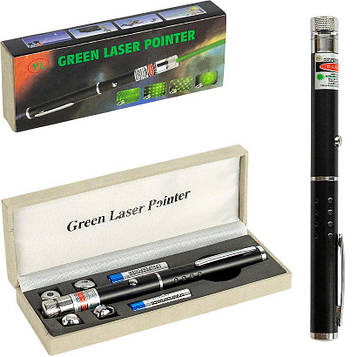 Лазерна указка зелена з 5 насадками на батарейках 16,5 см, зелений лазер з потужною довжиною хвилі