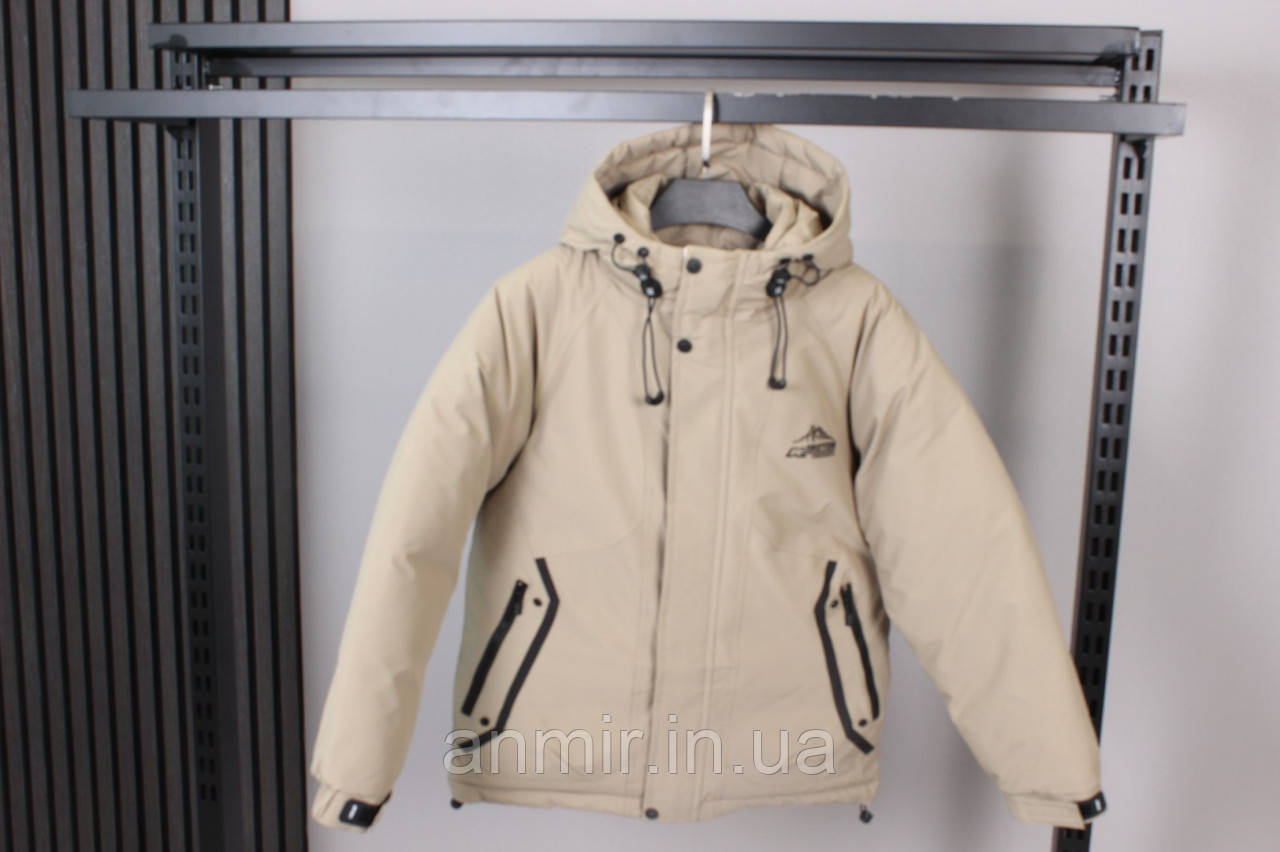 Куртка зимова з утяжками юніор із капюшоном ЛОГОТИП для хлопчика 12-15 років, колір бежевий