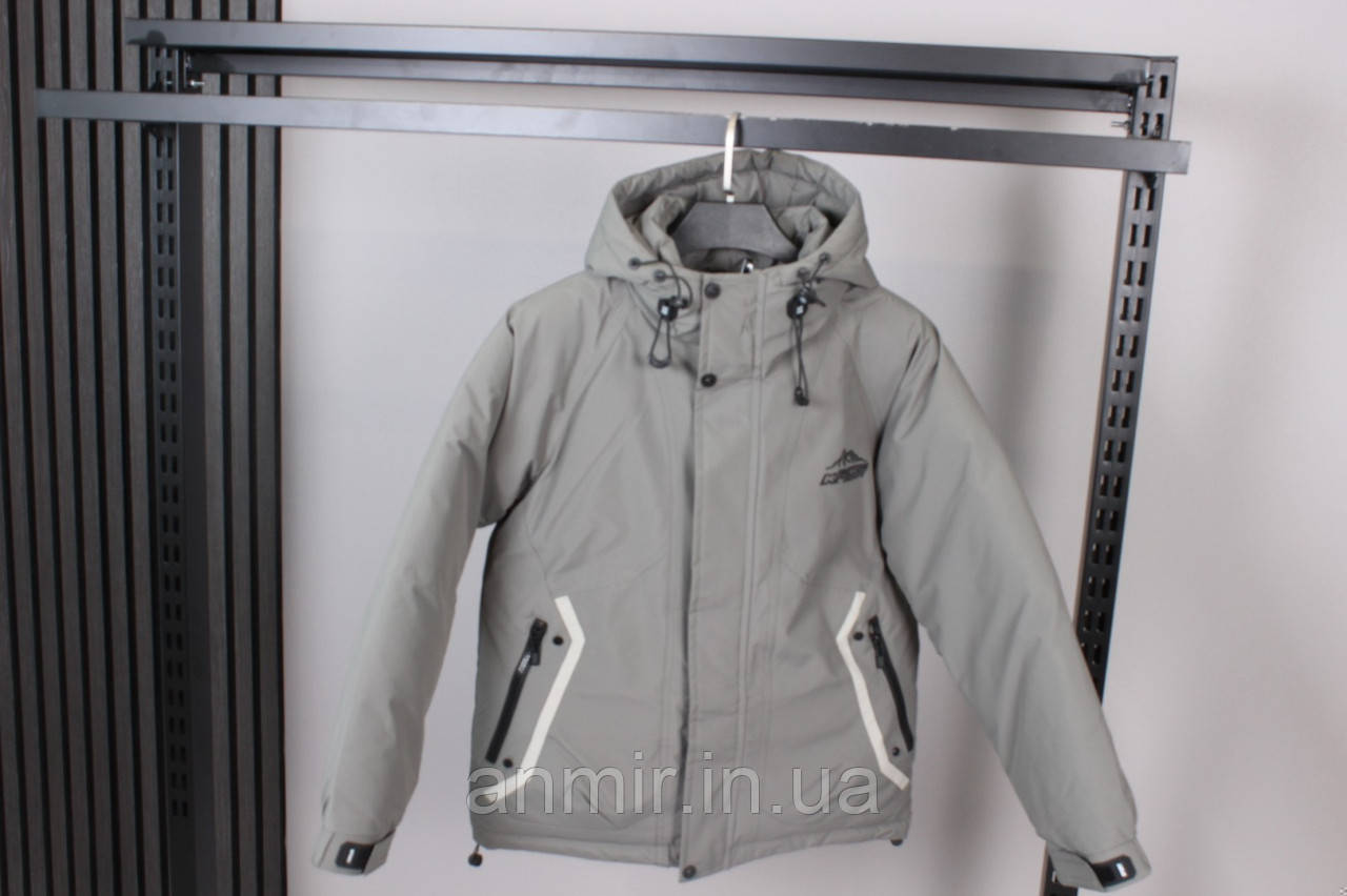 Куртка зимова з утяжками юніор із капюшоном ЛОГОТИП для хлопчика 12-15 років, колір сірий