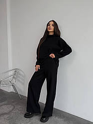 Костюм жіночий АНГОРА В'ЯЗКА БРЮКИ ТА ВІЛЬНИЙ ГОЛЬФ ЧОРНИЙ 1690