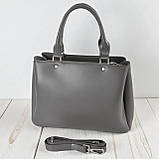 Жіноча сумка через плече велика графіт з плечовим ременем з екошкіри на три відділення, фото 2