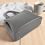 Жіноча сумка через плече велика графіт з плечовим ременем з екошкіри на три відділення, фото 5