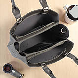 Жіноча сумка через плече велика графіт з плечовим ременем з екошкіри на три відділення, фото 3