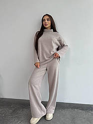 Костюм жіночий АНГОРА В'ЯЗКА БРЮКИ ТА ВІЛЬНИЙ ГОЛЬФ БЕЖЕВИЙ 1690