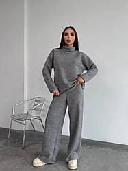 Костюм жіночий АНГОРА В'ЯЗКА БРЮКИ ТА ВІЛЬНИЙ ГОЛЬФ СІРИЙ 1690