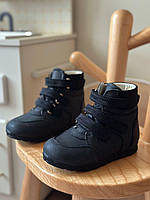 Дитячі чорні шкіряні ортопедичні демісезонні черевики на липучках 24 розмір, фото 3