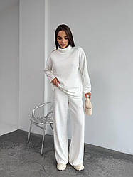 Костюм жіночий АНГОРА В'ЯЗКА БРЮКИ ТА ВІЛЬНИЙ ГОЛЬФ МОЛОЧНИЙ 1690