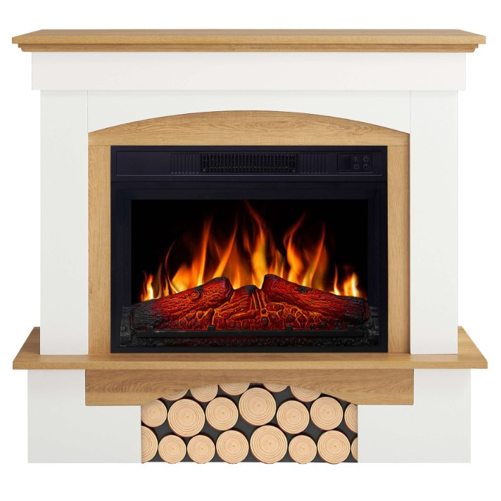 Камінокомплект ArtiFlame Woodley AF23S білий / дуб натуральний Електричний Камін з ефектом живого вогню, фото 1