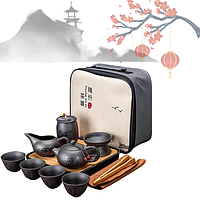 Дорожній набір для китайської чайної церемонії керамічний Lesko Чайник + 4 чашки для чайної церемонії