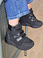 Дитячі ортопедичні чорні шкіряні демісезонні черевики на липучках на флісі 28 р, фото 2
