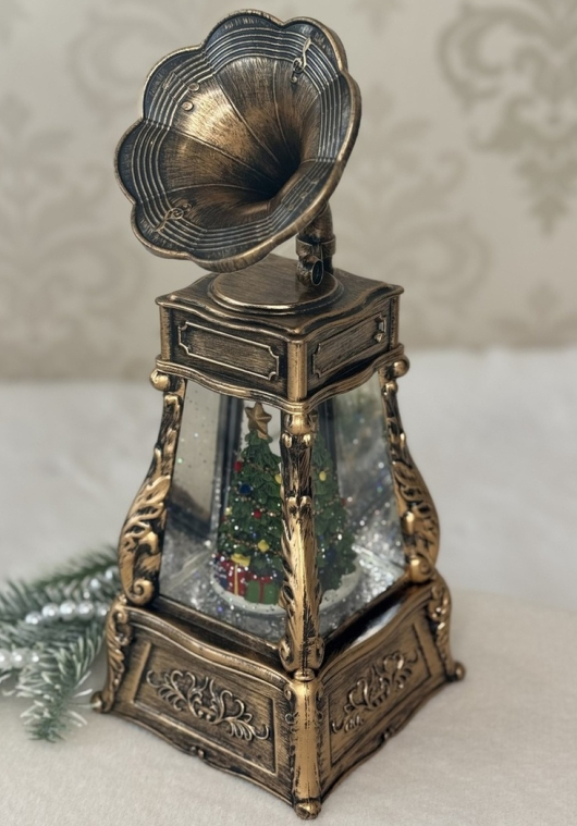 💛Новорічний музичний декор з автопіддувом Грамофон з ялинкою, 28х11см, фото 1